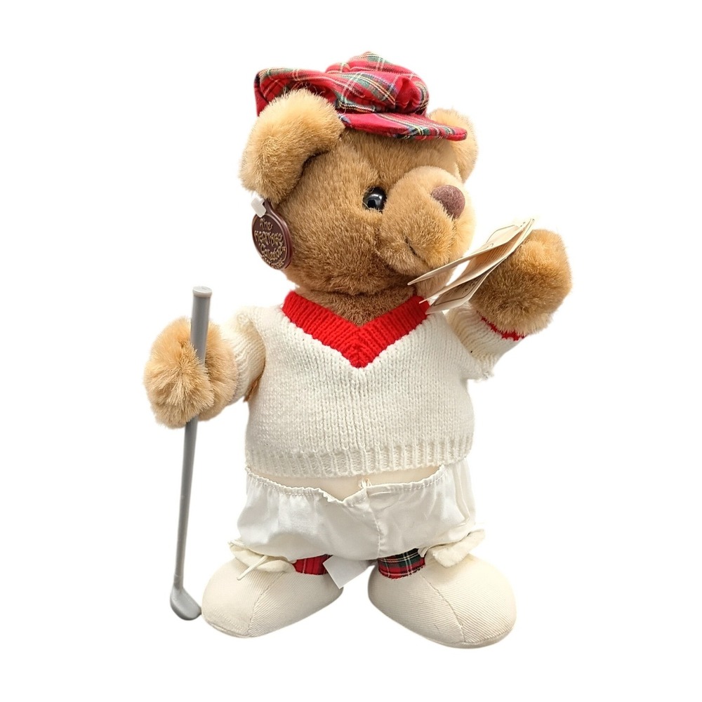 Ganz The Heritage Collection Golfer Teddy Bear Plush White Sweater Plaid Hat NWT
